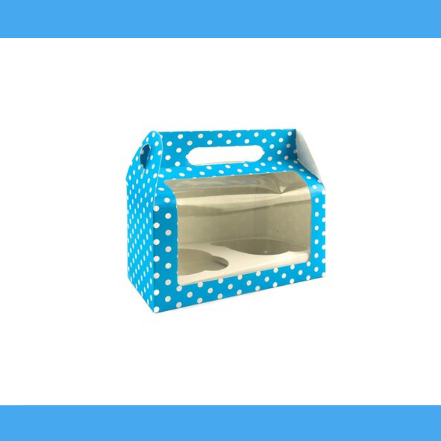 Gift Box with Handles Windowed  with Recycled Material -Blue or PolkaDot Color